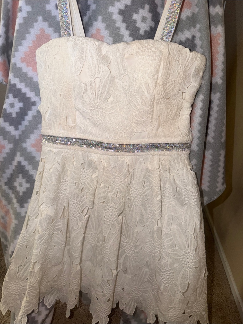 Teens White Party Dress with Sparkle Straps